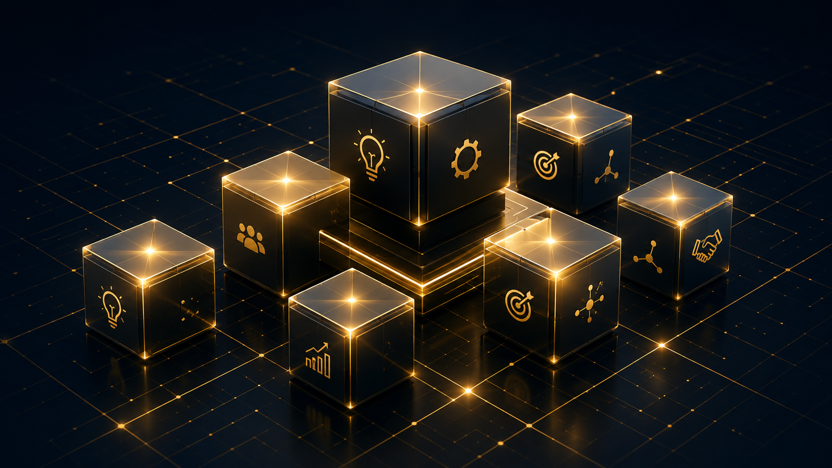 Futuristic golden cubes representing a new project idea